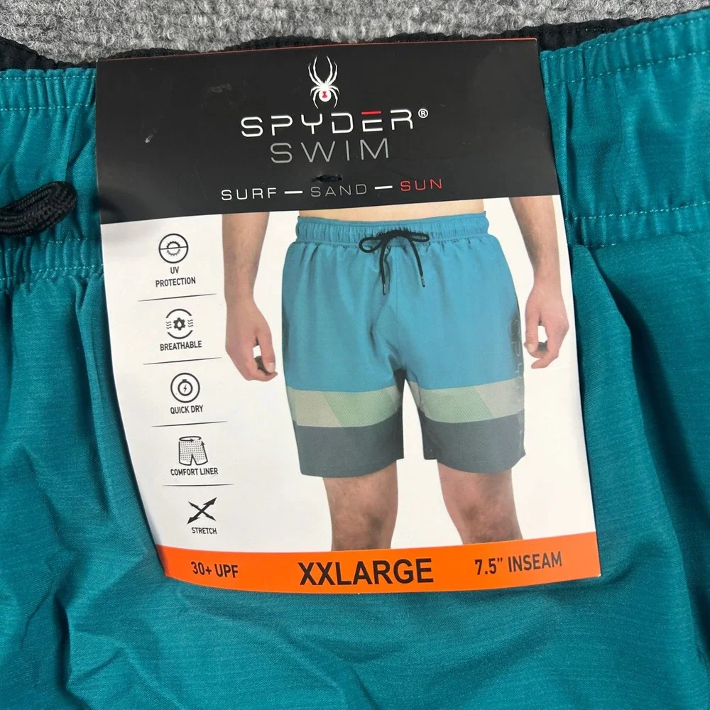 Spyder Swim Trunks Mens XXL Green Colorblock 7.5 Inseam Board Shorts New 1574791